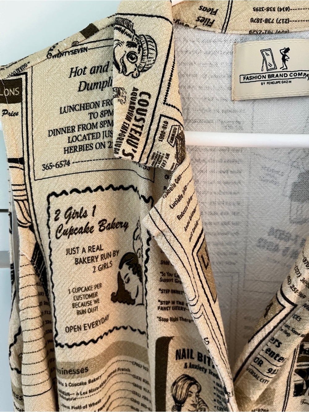 Fashion Brand Company 1X Sleeveless Newspaper-Print Shirt Dress in Yellow Pages - Picture 10 of 15